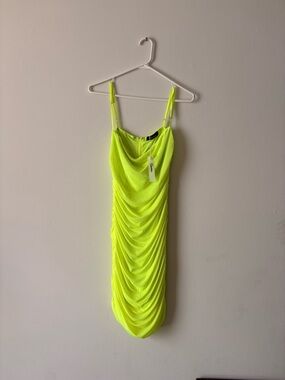 Neon Yellow Ruched Slip Mini Dress - Women